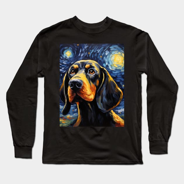 Black and Tan Coonhound Portrait Painting Long Sleeve T-Shirt by NatashaCuteShop